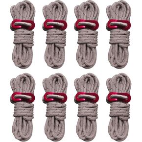 8 Pack High-Reflective Guy Lines 4mm Tent Cords High-Strength Lightweight Camp Ropes with Aluminum Adjuster Tensioner for Tent, Tying Down Tarps, Camping Tent, Outdoor Packaging (Khaki)