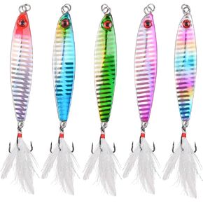 Metal Jig Jigging Spoon Lures, 5Pcs/Box Vertical Diamond Jig Long Casting Trolling Spoon for Saltwater Surf Fishing Mackerel Striper Bluefish