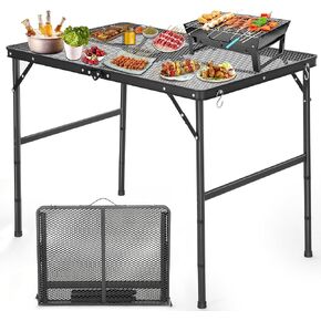 Portable Grill Table, Aluminum Outdoor Camping Tables, Lightweight Grill Stand with Adjustable Height for Camping Picnic BBQ