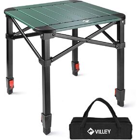 VILLEY Folding Camping Square Table with Carry Bag, Lightweight Aluminum Adjustable Square Table for Outdoor, Camping, Picnic, Backyards, BBQ (S)