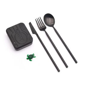 Outlery Portable Stainless Steel Cutlery Set (Black) -Travel Silverware with Case for Easy Transport - Designed for On-The-Go Dining for Modern Nomads and Backpacking Enthusiasts
