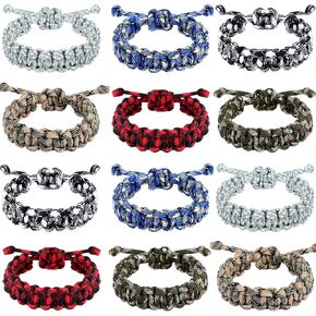 Bonuci 12 Pcs Paracord Bracelets Adjustable Survival Bracelet Paracord Survivor Wristbands for Men Boys Kids Survival Emergency Tactical Bracelets Friendship Braided Bracelets Outdoor Camping Climbing