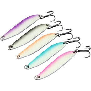 OriGlam 5pcs Luminous Fishing Spoons Metal Lures Hard Baits, Spinnerbaits Fish Fishing Lure Jig Glow for Salmon Bass Trout