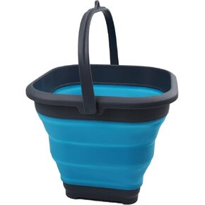 SAMMART Collapsible Plastic Bucket - Foldable Tub - Portable Fishing Water Pail - Space Saving Outdoor Waterpot (Grey/Ocean Blue, 5.5L Square)