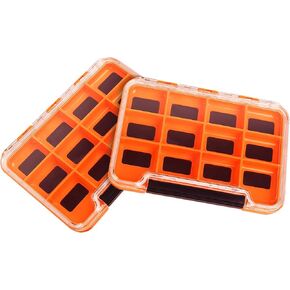 2 Pack Multifunctional Small Magnetic Tackle Box, Waterproof Fly Fishing Box with Clear Cover, 12 Compartments Magnet Fly Box Storage Box for Fishing Accessories (Orange)