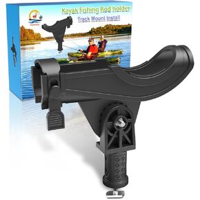 Kayak Track Fishing Rod Holder with Rubber Strap Easy Adjust and Remove, Compatible with Baitcasting and Spinning Reels, Track Mount Accessories, Kayak Fishing Accessories