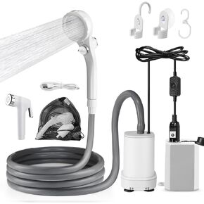 AUTOPkio Portable Shower for Camping, 2-in-1 Camp Shower Pump with Rechargeable Battery, Portable Outdoor Shower for Beach Hiking Outdoor, Pet Cleaning