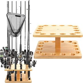Fishing Rod Holders for Garage,Floor Stand Holds up to 16 Rods Wood Fishing Gear Equipment Storage Organizer, Fishing Gifts for Men