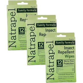 Natrapel Tick & Insect Repellent Wipes - Bug Spray with 20% Picaridin - Family Protection Against Mosquitoes, Ticks & More - Up to 12 Hours of Protection - 12 Wipes (3 Pack)