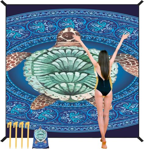 UMARDOO Beach Blanket Waterproof Large Beach Mat Sandproof 86.6" X 70.8", Compact Sand Free Mat Quick Drying Fits Up to 6 People with Storage Bag - Family Vacation Essentials (Blue) in Kuwait