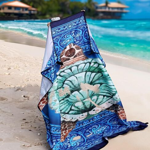 UMARDOO Beach Blanket Waterproof Large Beach Mat Sandproof 86.6" X 70.8", Compact Sand Free Mat Quick Drying Fits Up to 6 People with Storage Bag - Family Vacation Essentials (Blue) in Kuwait
