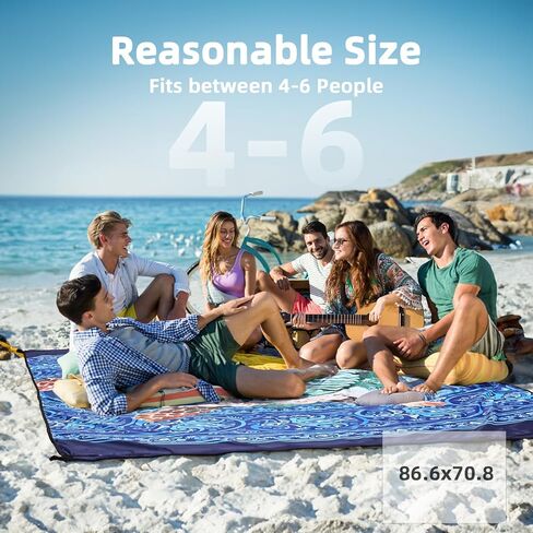 UMARDOO Beach Blanket Waterproof Large Beach Mat Sandproof 86.6" X 70.8", Compact Sand Free Mat Quick Drying Fits Up to 6 People with Storage Bag - Family Vacation Essentials (Blue) in Kuwait