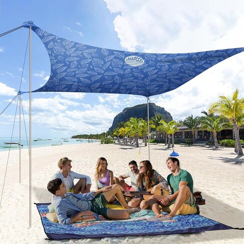 UMARDOO Beach Blanket Waterproof Large Beach Mat Sandproof 86.6" X 70.8", Compact Sand Free Mat Quick Drying Fits Up to 6 People with Storage Bag - Family Vacation Essentials (Blue) in Kuwait