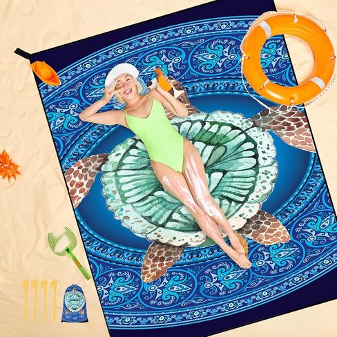 UMARDOO Beach Blanket Waterproof Large Beach Mat Sandproof 86.6" X 70.8", Compact Sand Free Mat Quick Drying Fits Up to 6 People with Storage Bag - Family Vacation Essentials (Blue) in Kuwait