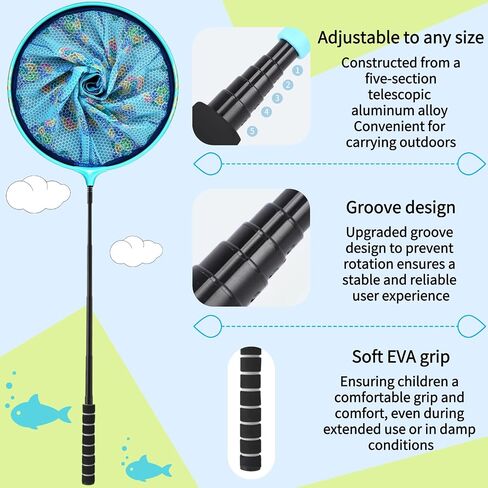 Kids Fishing Net, Aluminum Alloy Fishing Net Telescoping Handle, Foldable Heach Huckets for Kids, Butterfly Net with Storage Bag, Beach Net for Kids, Small Fishing Net, Butterfly Net for Kids in Saudi Arabia
