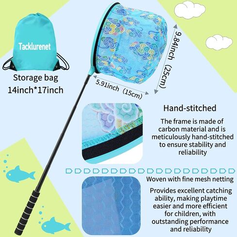 Kids Fishing Net, Aluminum Alloy Fishing Net Telescoping Handle, Foldable Heach Huckets for Kids, Butterfly Net with Storage Bag, Beach Net for Kids, Small Fishing Net, Butterfly Net for Kids in Saudi Arabia