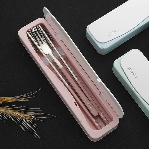 DEVICO Travel Utensils, 18/8 Stainless Steel 4pcs Cutlery Set Portable Camp Reusable Flatware Silverware, Include Fork Spoon Chopsticks with Case (Pink) in Saudi Arabia