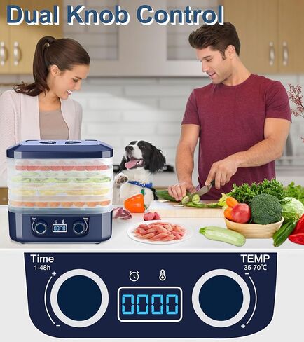 آلة تجفيف الطعام، مجفف للأغذية والمتشنج مع درجة حرارة قابلة للتعديل (95-158 درجة فهرنهايت) ومؤقت 48 ساعة، مجفف طعام رقمي مع 5 صواني، مجفف طعام كهربائي للحوم ومكافآت الحيوانات الأليفة والأعشاب in Kuwait