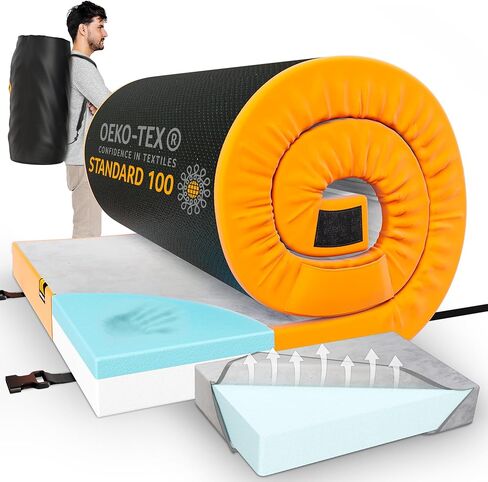 Mason & Co CertiPur-US Memory Foam Camping Mattress Pad - Gel Infused Camp Bed Travel Mattress with Pillow + Carry Bag - Guest Mattress for Floor, Roll Up Mattress for Camping Car Sleepover Kids Adult in Saudi Arabia