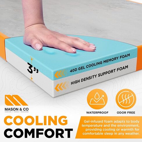 Mason & Co CertiPur-US Memory Foam Camping Mattress Pad - Gel Infused Camp Bed Travel Mattress with Pillow + Carry Bag - Guest Mattress for Floor, Roll Up Mattress for Camping Car Sleepover Kids Adult in Saudi Arabia
