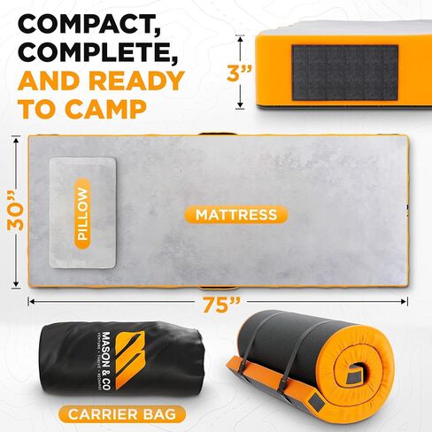 Mason & Co CertiPur-US Memory Foam Camping Mattress Pad - Gel Infused Camp Bed Travel Mattress with Pillow + Carry Bag - Guest Mattress for Floor, Roll Up Mattress for Camping Car Sleepover Kids Adult in Saudi Arabia