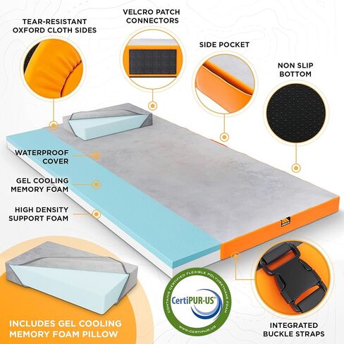 Mason & Co CertiPur-US Memory Foam Camping Mattress Pad - Gel Infused Camp Bed Travel Mattress with Pillow + Carry Bag - Guest Mattress for Floor, Roll Up Mattress for Camping Car Sleepover Kids Adult in Saudi Arabia
