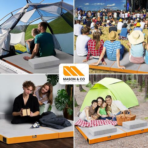 Mason & Co CertiPur-US Memory Foam Camping Mattress Pad - Gel Infused Camp Bed Travel Mattress with Pillow + Carry Bag - Guest Mattress for Floor, Roll Up Mattress for Camping Car Sleepover Kids Adult in Saudi Arabia
