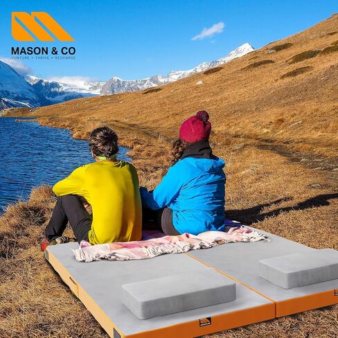 Mason & Co CertiPur-US Memory Foam Camping Mattress Pad - Gel Infused Camp Bed Travel Mattress with Pillow + Carry Bag - Guest Mattress for Floor, Roll Up Mattress for Camping Car Sleepover Kids Adult in Saudi Arabia