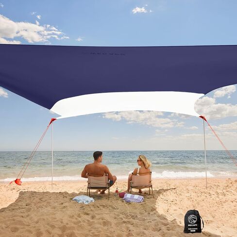 WEKAPO Beach Shade Canopy, 10x10 FT Beach Tent Sun Shelter with 4 Poles, Large Sand Shovel and Ground Pegs, UPF 50+ Outdoor Shade for Camping Trips, Fishing (Navy, 10x10 FT 4 Pole) in Saudi Arabia