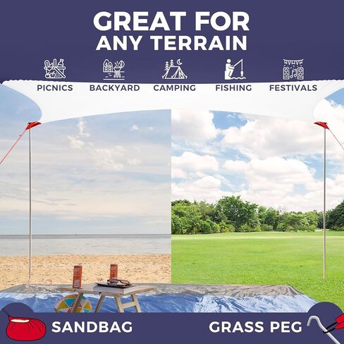 WEKAPO Beach Shade Canopy, 10x10 FT Beach Tent Sun Shelter with 4 Poles, Large Sand Shovel and Ground Pegs, UPF 50+ Outdoor Shade for Camping Trips, Fishing (Navy, 10x10 FT 4 Pole) in Saudi Arabia