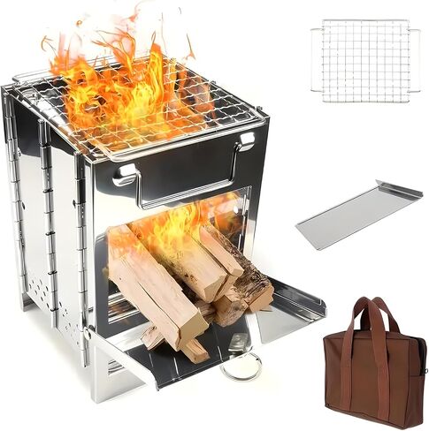 Mini Wood Burning Portable Folding Camp Stove with Carry Bag,Stormproof Design Stainless Steel Outdoor Cooking Stove for Backpacking, BBQ, and Picnic (Medium) in Saudi Arabia