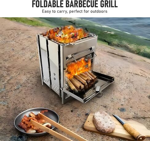 Mini Wood Burning Portable Folding Camp Stove with Carry Bag,Stormproof Design Stainless Steel Outdoor Cooking Stove for Backpacking, BBQ, and Picnic (Medium) in Saudi Arabia