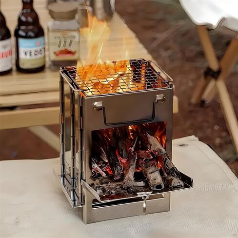 Mini Wood Burning Portable Folding Camp Stove with Carry Bag,Stormproof Design Stainless Steel Outdoor Cooking Stove for Backpacking, BBQ, and Picnic (Medium) in Saudi Arabia