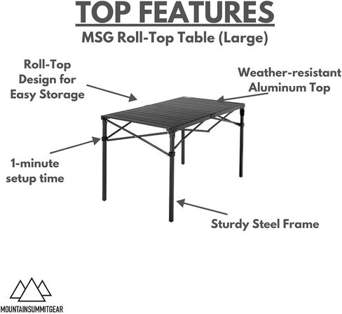 MOUNTAIN SUMMIT GEAR Heavy-Duty Roll-Top Table for Camping (Large) - Portable Aluminum-Top Folding Table with Steel Frame by Caddis Sports in Saudi Arabia