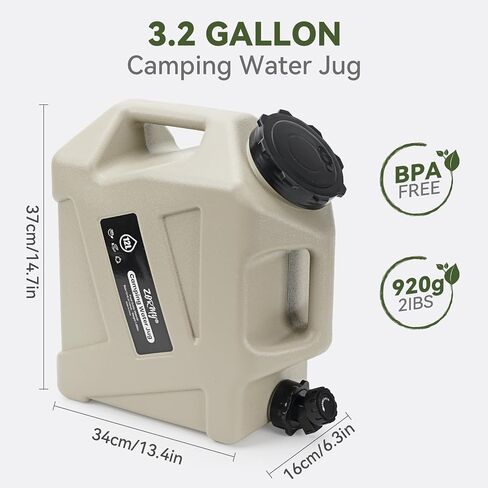 ZORMY 3.2 Gallon Camping Water Container with Spigot, Camping Water Jug, Portable Water Storage Container, BPA Free Large Emergency Water Storage for Camping, Vehicle, Car, Outdoor Hiking, Picnic in Saudi Arabia