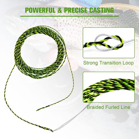 Goture Tenkara Line 2 PCS Fishing Tapered Float Polyester Line Furled Braided Tippet Ring Fly Line 12ft/3.6m Lengths 3 Colors with Yellow&Black/Gold/Orange&Black in Kuwait