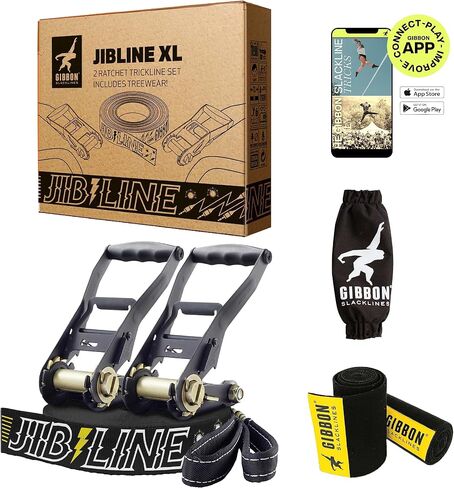 Gibbon JibLine XL Slackline with TreeWear - Jumpline & Trickline 82ft Slack Line (66ft line + 8ft Ratchet Strap (2) with Reinforced Loop), 2" Line in Saudi Arabia