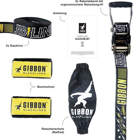 Gibbon JibLine XL Slackline with TreeWear - Jumpline & Trickline 82ft Slack Line (66ft line + 8ft Ratchet Strap (2) with Reinforced Loop), 2" Line in Saudi Arabia