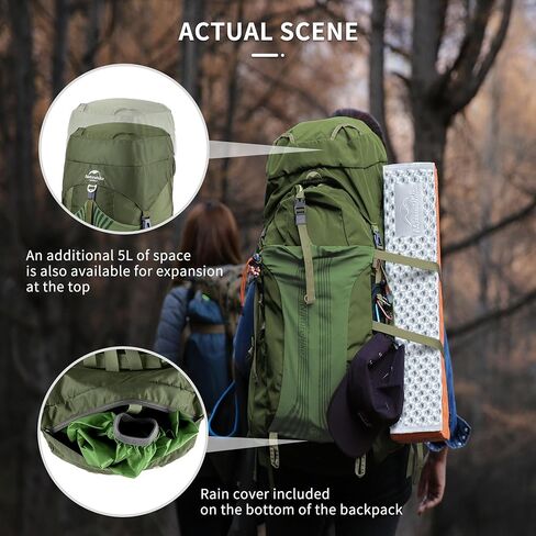 Naturehike 55/65L Internal Frame Hiking Backpack for Outdoor Camping Travel Backpacking Backpack for Men (Army Green, 55L) in Saudi Arabia