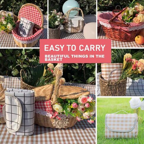 K Y KANGYUN 80x80 in Extra Large Picnic Blanket Outdoor Beach Blankets, Water-Resistant Foldable Sandproof Blankets Cute Picnic Mat for Beach, Camping Grass Lawn Park Mats (Tan Gingham) in Kuwait