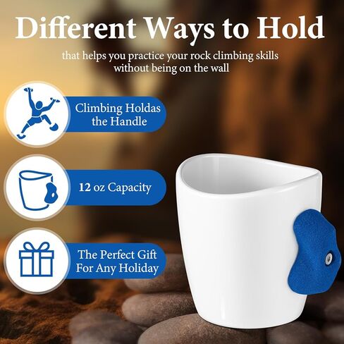 Uiifan 2 Pcs Rock Climbing Mug Rock Climbing Gifts 12 oz Climber Hold Mug with Climber Handle Hold Mountain Climbing Gifts and Accessories Pinch Holder Cup for Coffee Tea (White, Blue) in Kuwait