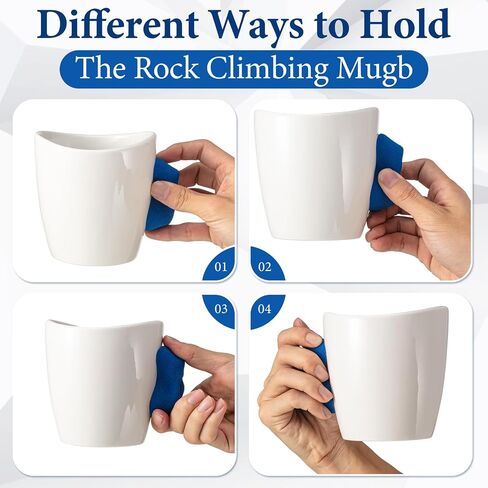 Uiifan 2 Pcs Rock Climbing Mug Rock Climbing Gifts 12 oz Climber Hold Mug with Climber Handle Hold Mountain Climbing Gifts and Accessories Pinch Holder Cup for Coffee Tea (White, Blue) in Kuwait