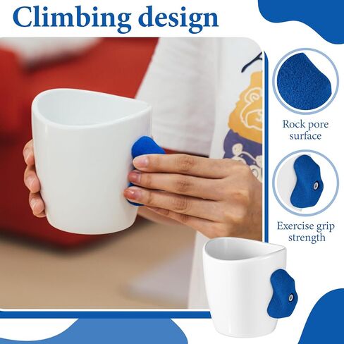 Uiifan 2 Pcs Rock Climbing Mug Rock Climbing Gifts 12 oz Climber Hold Mug with Climber Handle Hold Mountain Climbing Gifts and Accessories Pinch Holder Cup for Coffee Tea (White, Blue) in Kuwait