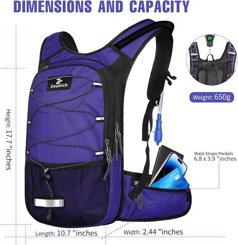 Zounich Hydration Backpack, Breathable Running Backpack with 3L Water Bladder, Large Capacity Hiking Rucksack Outdoors Hydration Bag Pack Perfect for Cycling Camping Fitness Climbing Fits Men & Women in Saudi Arabia