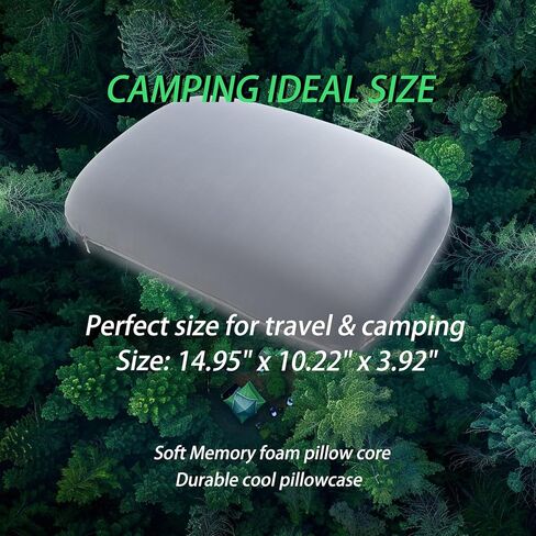 Camping Pillow Small Travel Pillow Memory Foam Bed Soft Neck Pillow Lightweight Easy to Carry Portable Cooling Home Pillow Removable Pillow Cover with Travel Storage Bag (Gray) in Saudi Arabia