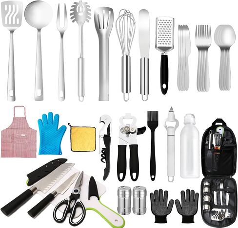 Camping Cooking Utensils Set - Camping Kitchen Equipment, Compact and Portable Camper Accessories, Perfect for Travel, Picnic, RV, Camping, BBQ, Party in Saudi Arabia