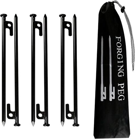 6 Pack Tent Stakes, 12 inch Tent Stakes Heavy Duty with Storage Bag, Forged Steel Tent Pegs for Camping Unbreakable and Inflexible in Saudi Arabia
