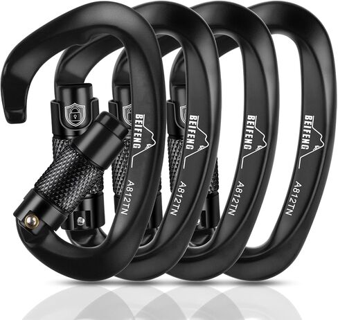 Auto locking climbing carabiner, 25KN black twist lock heavy duty carabiner, UIAA certified D-type large carabiner suitable for climbing, rappelling, rescue, hammock, swing etc in Saudi Arabia