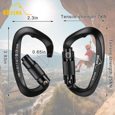 Auto locking climbing carabiner, 25KN black twist lock heavy duty carabiner, UIAA certified D-type large carabiner suitable for climbing, rappelling, rescue, hammock, swing etc in Saudi Arabia