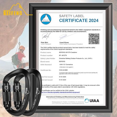 Auto locking climbing carabiner, 25KN black twist lock heavy duty carabiner, UIAA certified D-type large carabiner suitable for climbing, rappelling, rescue, hammock, swing etc in Saudi Arabia